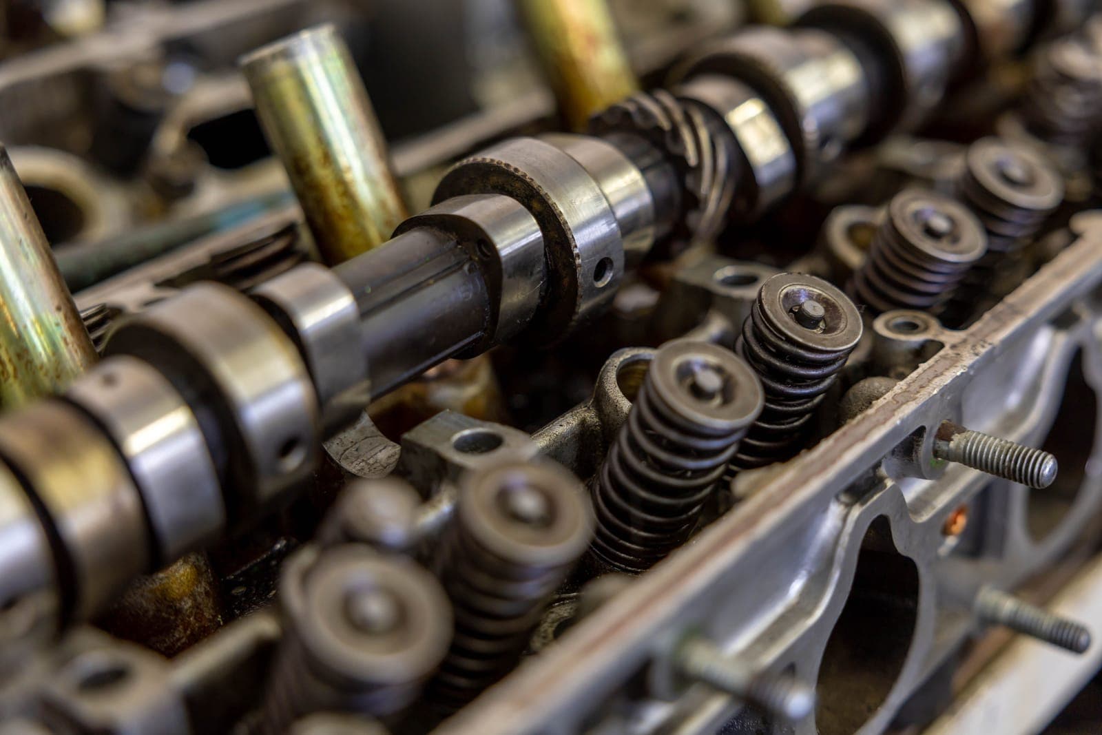 Close-up of engine and mechanical parts.